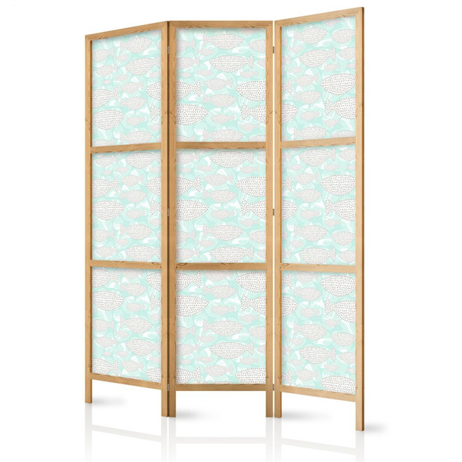 Japanischer Paravent, Raumteiler freistehend, Trennwand - Minimalist Fish