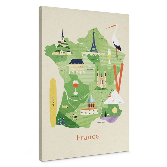 Leinwandbild Karte von Frankreich - Rivers
