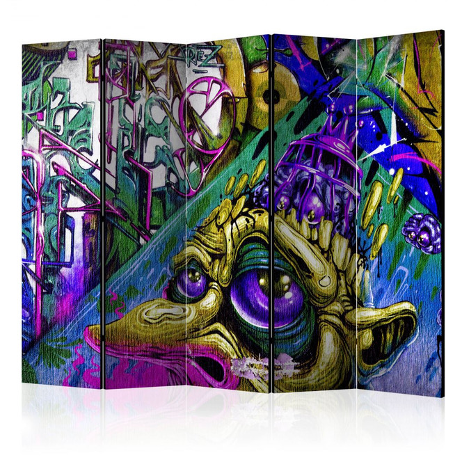 Paravent, Raumteiler freistehend, Trennwand - Goblinstadt , 5-teilig - 225 x 172 cm