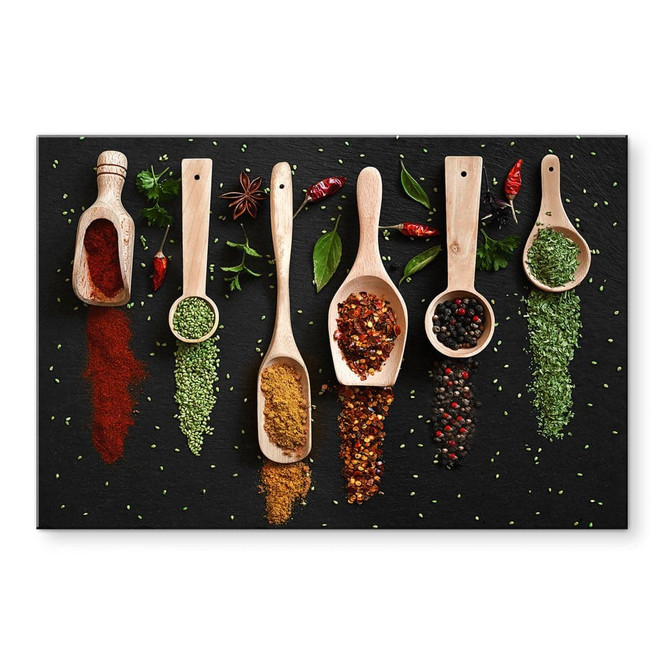 Acrylglasbild Kräuter und Gewürze auf Holzlöffel - Dingemans