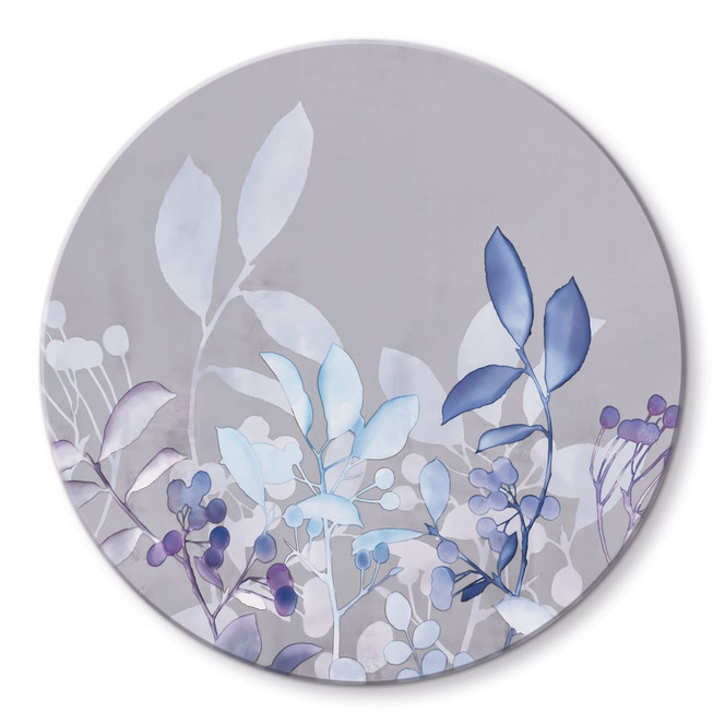 Glasbild Blaue Aquarell-Pflanzen - Haase - Rund