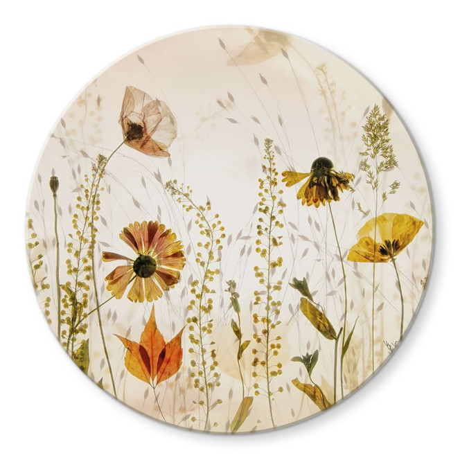 Glasbild Wilde Wiesenblumen im Sonnenlicht - Talen - Rund