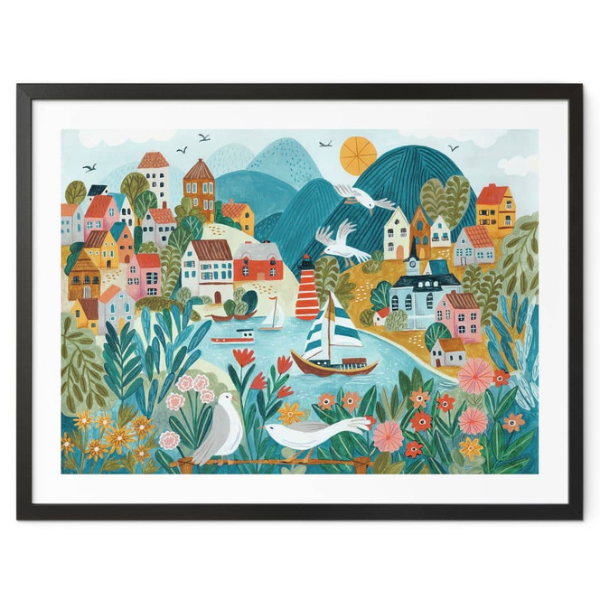 Poster Farbenfrohes Küstendorf im Sommer - Bonne Müller