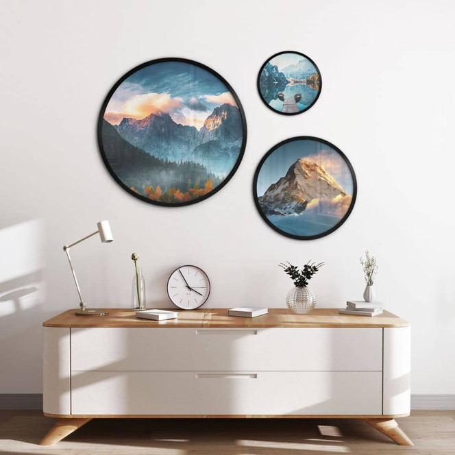 Poster-Set Blick auf die ruhigen Berge (3-teilig) - Rund