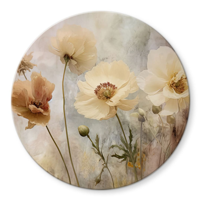 Glasbild Blumenpracht in warmen Pastelltönen - Paksoylu - Rund