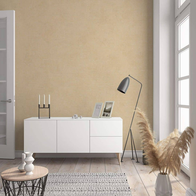 Vliestapete mit moderner einfarbiger Optik und Struktur in beige Uni