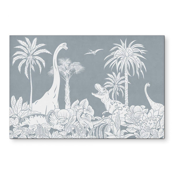 Wandbild Im Land der Dinosaurier - Blau - Kikki Belle - Alu-Dibond