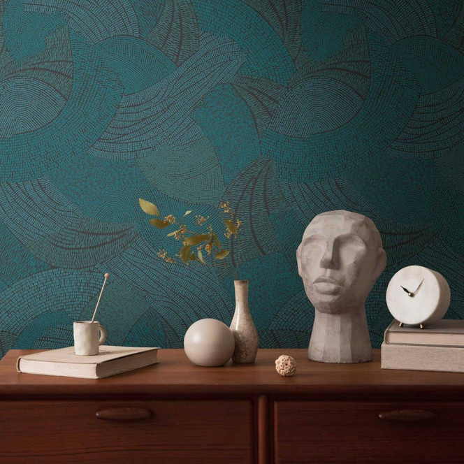 Abstrakte Mustertapete in Blau Schwarz – Moderne Vliestapete mit dynamischer Struktur