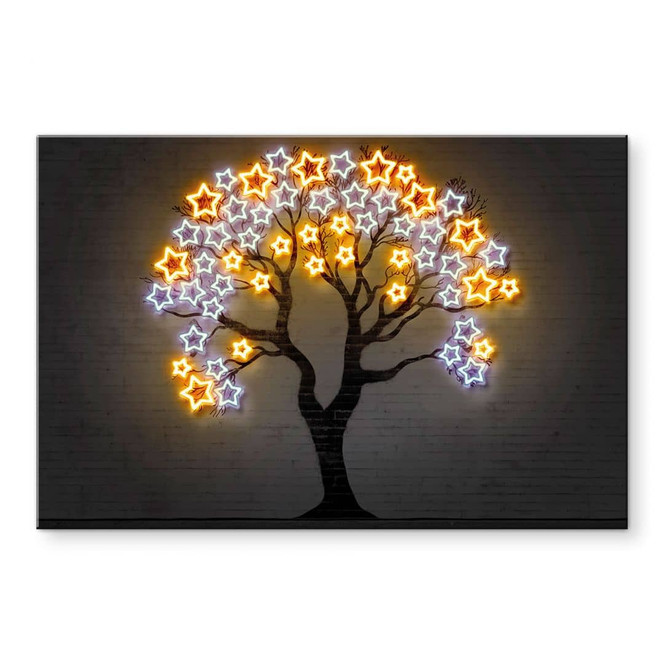 Acrylglasbild Baum mit Sternen | Kunst im Neon Design - Mielu