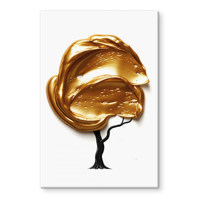 Glasbild Baum mit goldener 3D-Krone - Mielu