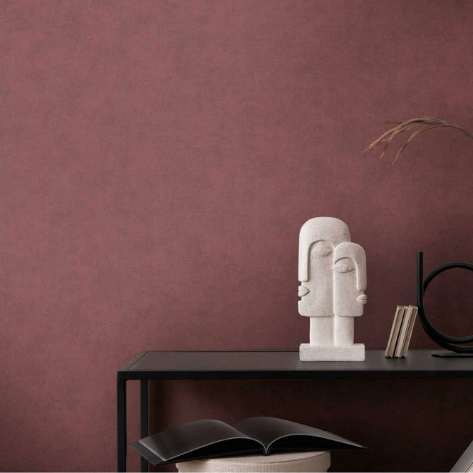 Unitapete mit Putz-Optik Bordeaux - Einfarbige Tapete mit Struktur - Strukturtapete