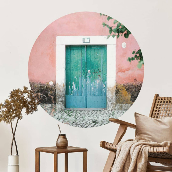 Wandtattoo Mediterrane Hausfassade in Lissabon - Zwart - Rund