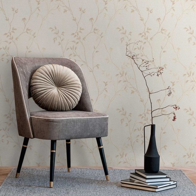 Zarte Ranken-Tapete Creme Beige – Vliestapete mit Blätterranken – Florale Mustertapete