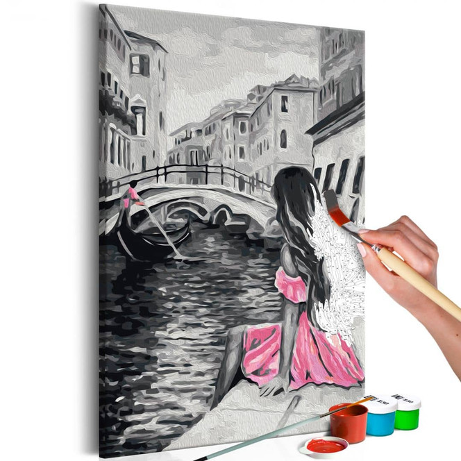 Malen nach Zahlen Leinwandbild - Venedig (Mädchen im rosa Kleid) - 40 x 50 cm - mit Keilrahmen - bespannt