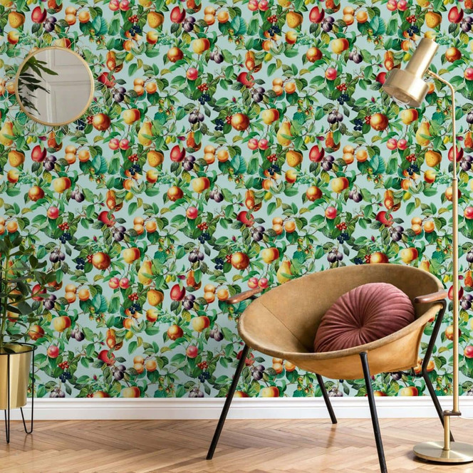 Vliestapete Früchte, Blätter Floral Natur matt in Blau