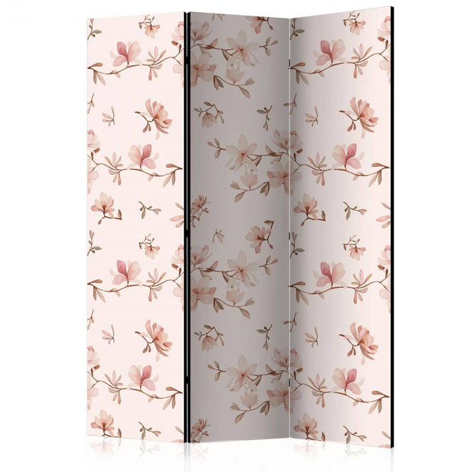 Paravent, Raumteiler freistehend, Trennwand - Magnolienzweige, 3-teilig - 135 x 172 cm