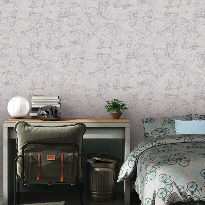 Skater-Tapete Hellgrau - Streetstyle-Mustertapete für Jugendliche