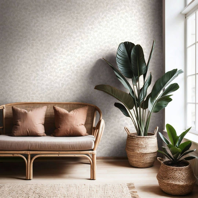 Vliestapete Blätter, Beton Floral Natur in Weiss