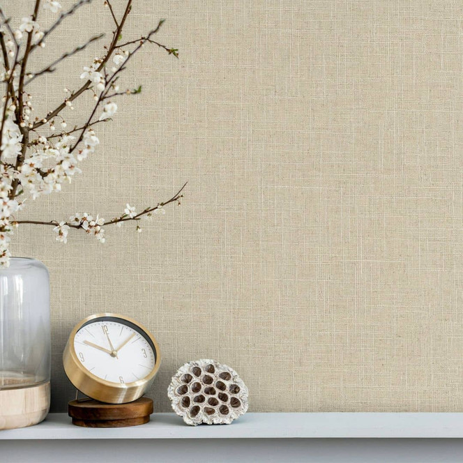 Vliestapete in textilem Uni Look beige Uni