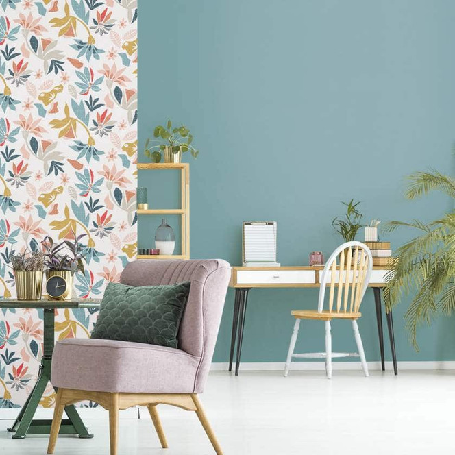 Vliestapete in abstraktem Blumenmotiv weiss, blau Floral