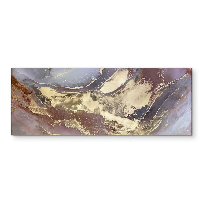 Wandbild Edle Strukturen in Gold und Violett - Shelest - Alu-Dibond Panorama