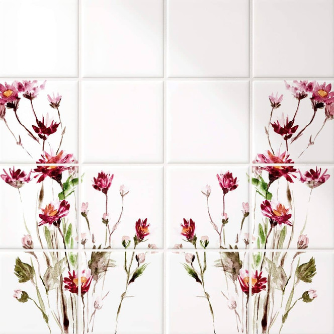 Fliesenaufkleber Rote Blumen - 12er Set