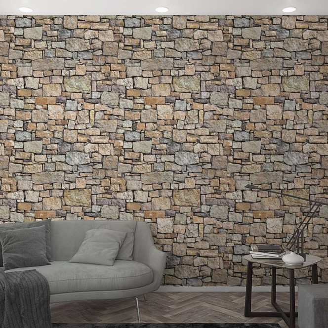 Fototapete mit Steinmauer Greige ,Steinoptik 2.70 x 1.06 m