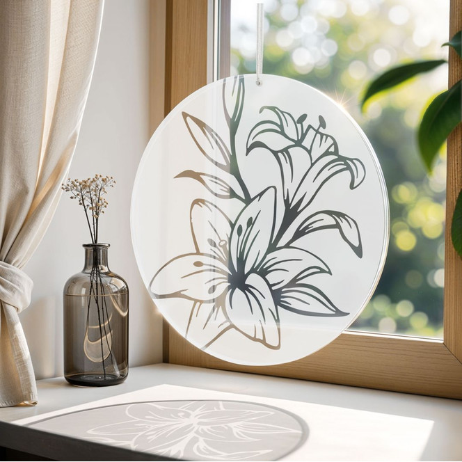 Acrylglasbild, Fensterbild zum Aufhängen Lilien-Blüten - Rund