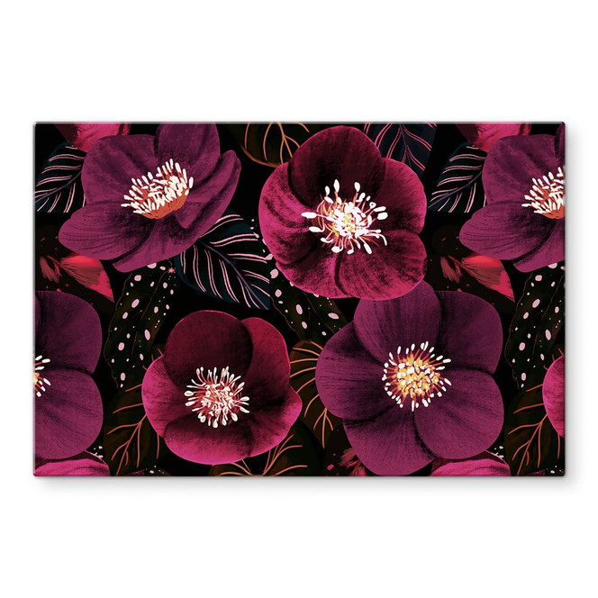 Glasbild Florale Blütenpracht in Purpurtönen - Anis Illustration