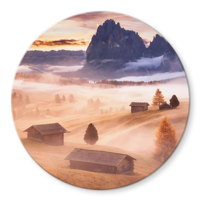 Glasbild Herbstnebel in den Alpen - Selagea - Rund