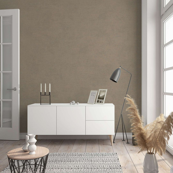 Vliestapete in moderner, feiner Struktur braun Uni