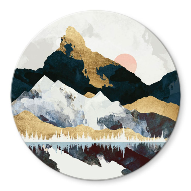Glasbild Reflektion einer Winterlandschaft - SpaceFrog Designs  - Rund