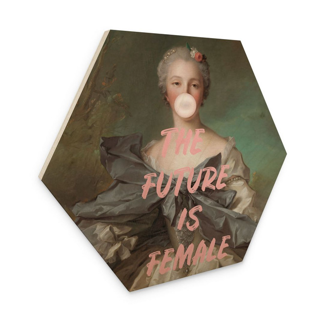 Hexagon Holzbild Die Zukunft ist weiblich - Grace Digital Art