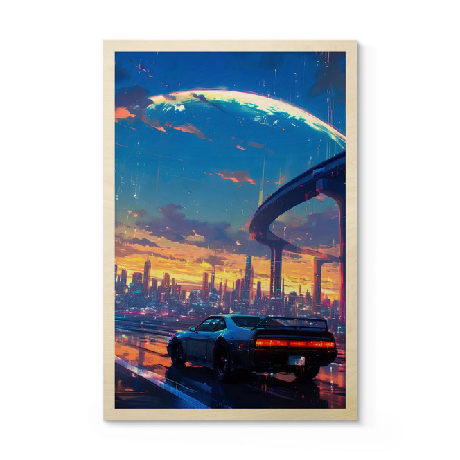 Holzbild Autofahrt durch den Regen - Takkar