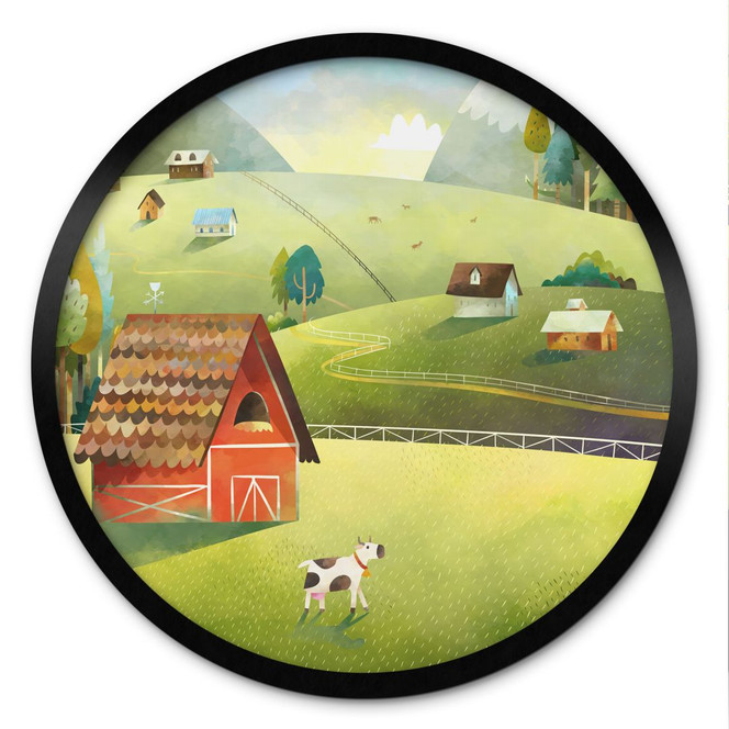 Poster Bunter Bauernhof in den Bergen - DigitalArtsi - Rund
