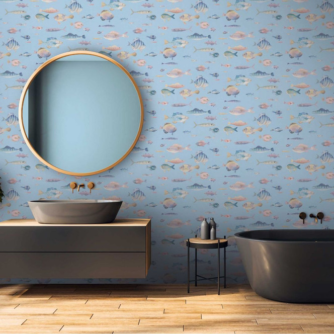Maritime Tapete Fische Hellblau - Vliestapete mit Unterwasser-Motiv - Kindertapete