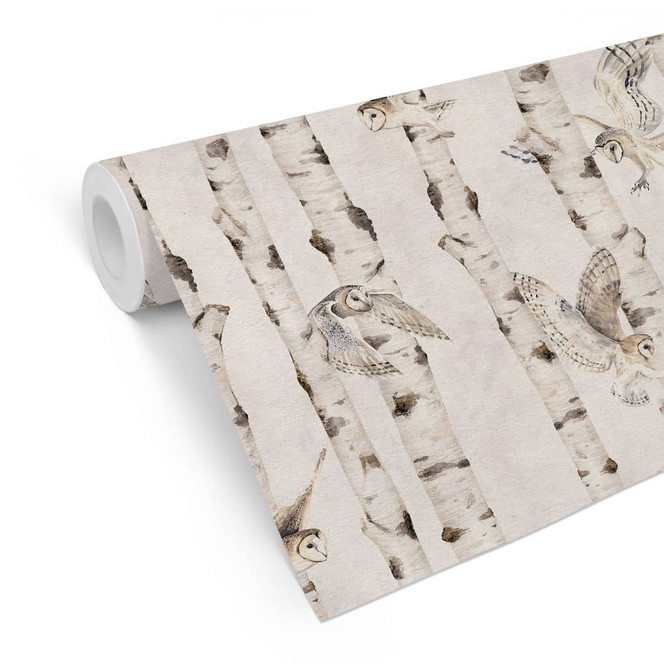 Mustertapete Eulen im Birkenwald - Kikki Belle