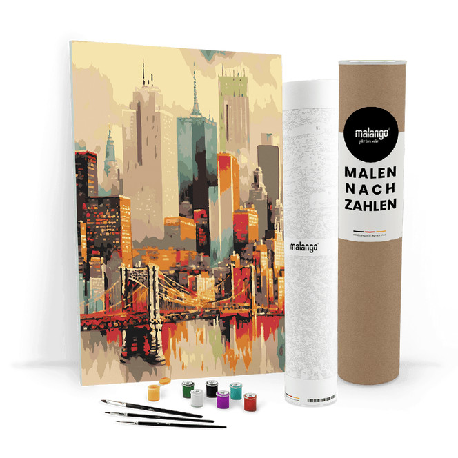 Malen nach Zahlen Leinwandbild - New York Spiegelbild im East River