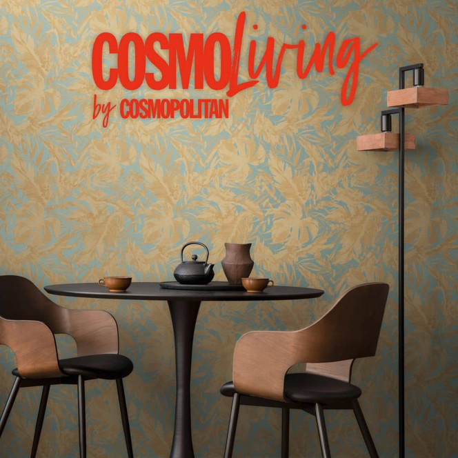 COSMOPOLITAN Tapete Dschungeloptik Blau Gold - natürliche Botanic Vliestapete