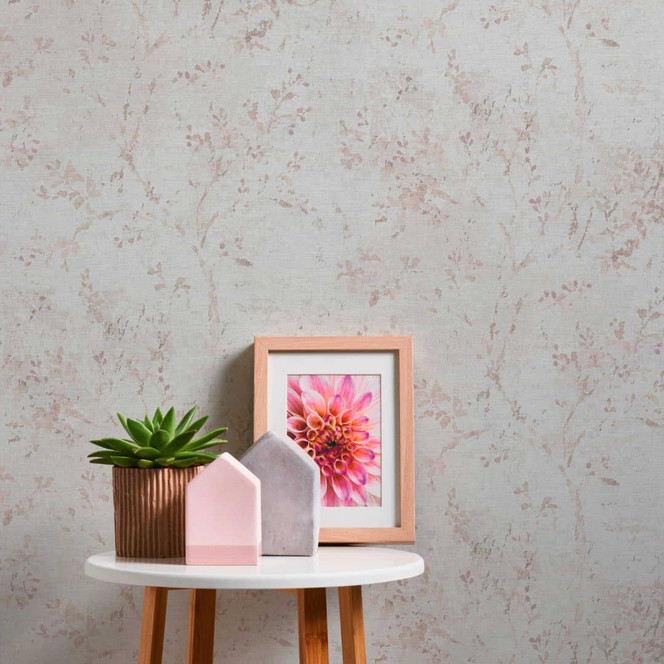 Florale Mustertapete in Leinenoptik Beige - Zarte Blumen Vliestapete Weiss