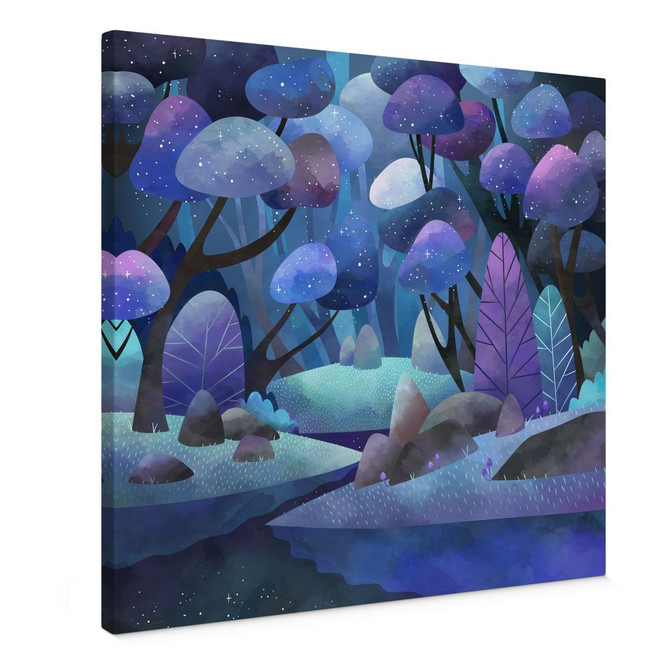 Leinwandbild Zauberwald in Mitternachtsblau - DigitalArtsi
