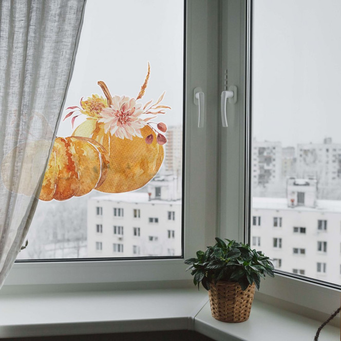 Fensterbild Herbstliches Kürbispaar