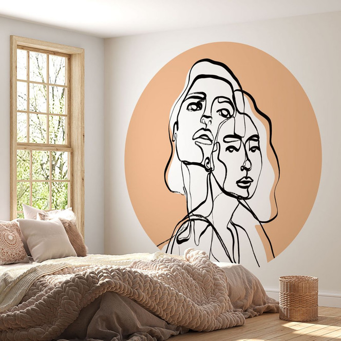 Fototapete Line Art Porträt von zwei Frauen - Treechild - Rund - Selbstklebend/Vlies