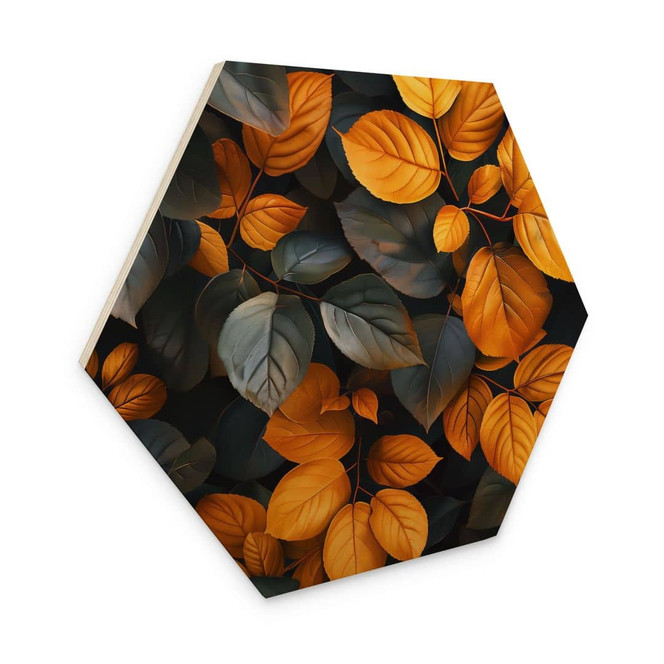 Hexagon Holzbild Leuchtende Blätterpracht im Herbst - Jaszke