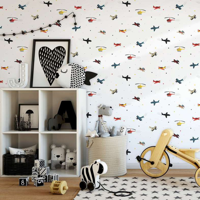 Kindertapete, Vliestapete mit Illustration Kids Walls weiss, bunt