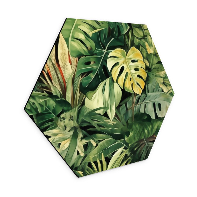 Hexagon Wandbild Dschungelpflanzen - Jaszke - Alu-Dibond