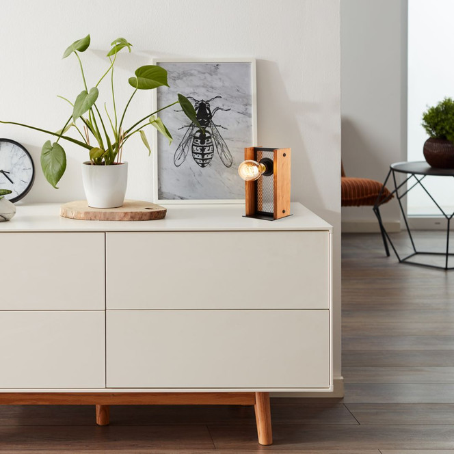 Tischleuchte Daniel, braun, 23.7 x 12 cm, Holz Nachttischlampe