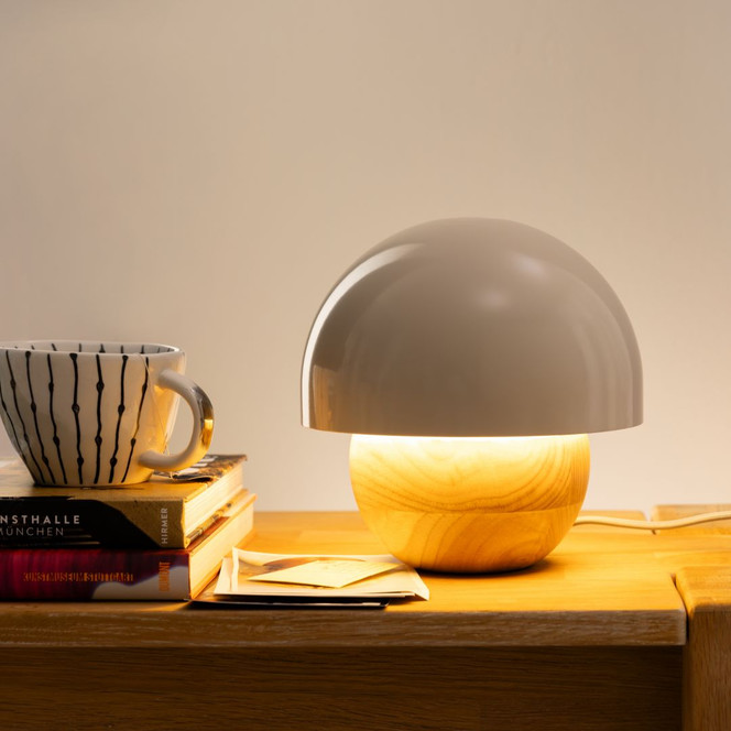 Tischleuchte Lorena, beige, 20.2 x 20 cm, Holz Pilzleuchte