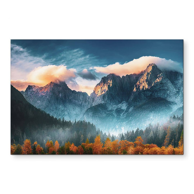 Wandbild Herbstliche Landschaft am Gipfel Triglav in den Julischen Alpen - Alu-Dibond