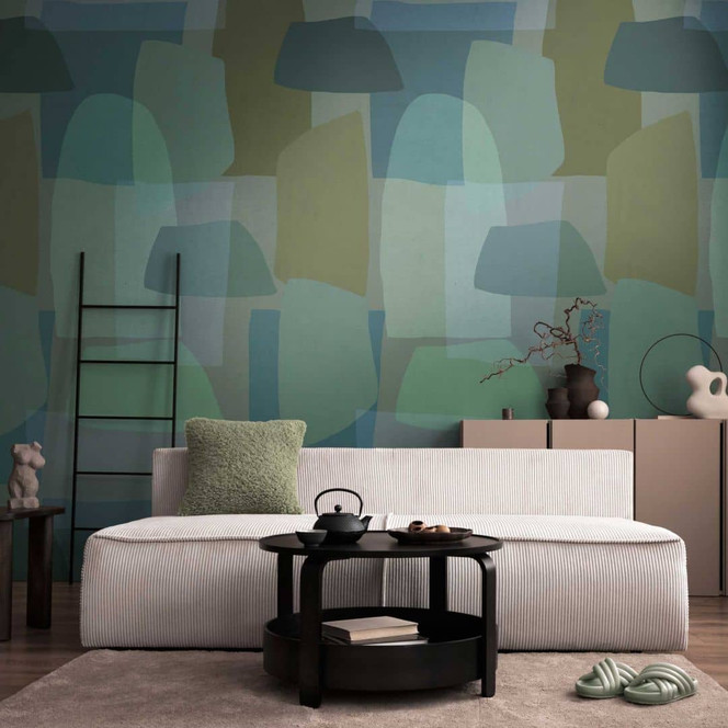 Fototapete abstrakt Grün Blau – Design-Tapete mit Naturformen – Vliestapete modern